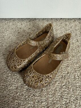 Mini Melissa Gold Glitter Sparkly Mary Jane Shoes for Kids